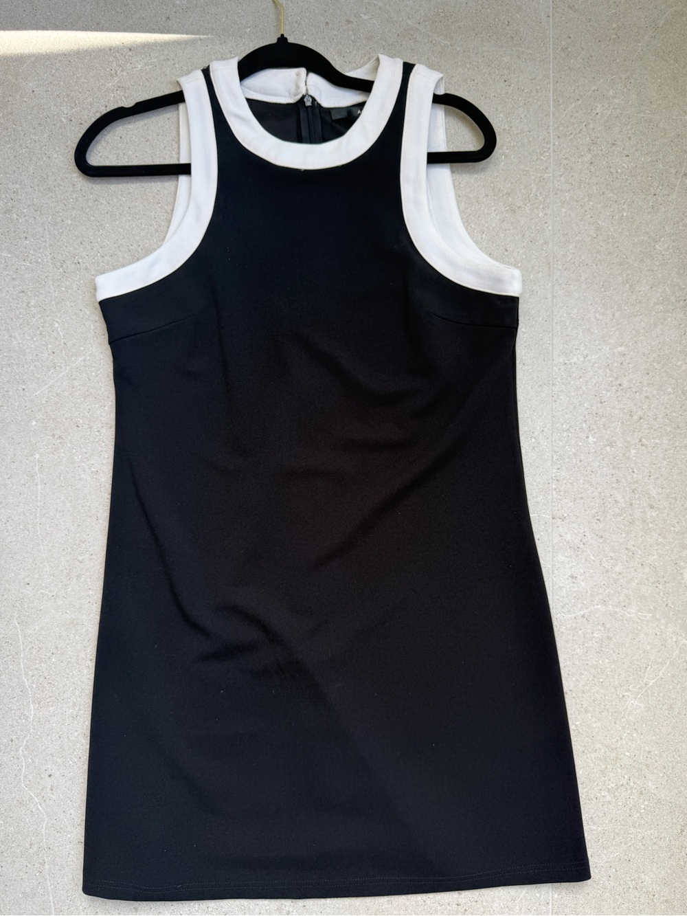 Aqua Black Shift Mini Dress with White Trim, size M